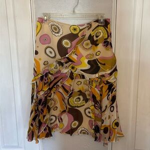 Vintage Y2K 100% Silk Colorful Print Ruffles Size 4 FLAW